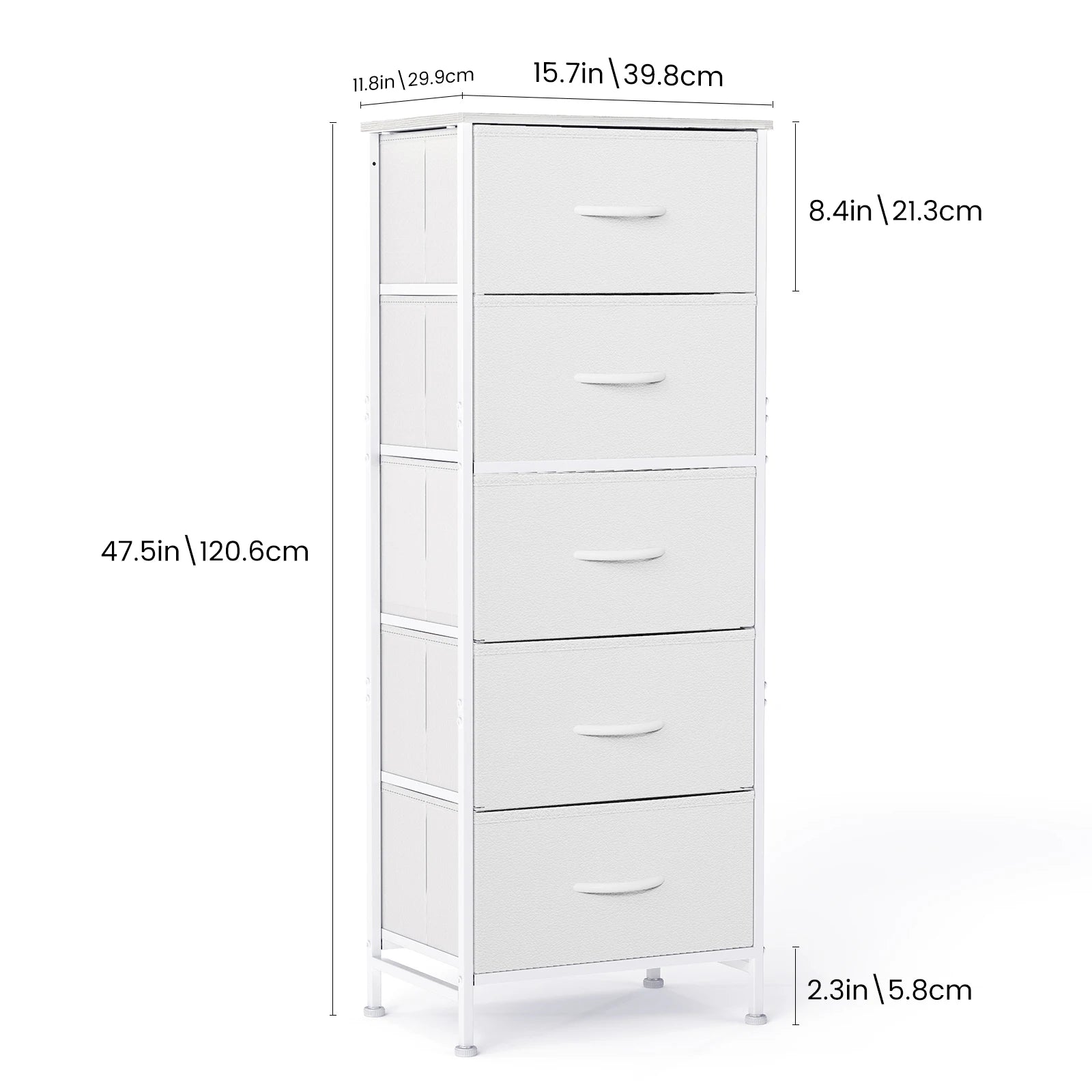 JHK 5-Drawer Fabric Dresser — 48" Tall Chest of Drawers for Bedroom, Closet & Living Room