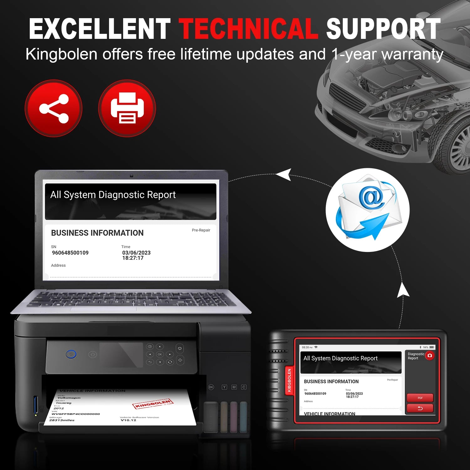 Kingbolen S6 OBD2 Scanner Bluetooth All System lifetime Free Update CAN FD Diagnostic Tool 28+ Resets SAS/BMS/TPMS Scan Tool