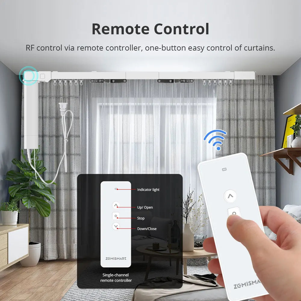 Zemismart Smart Electric Curtain Track — Matter over WiFi, Works with HomeKit, Alexa, Google Home & SmartThings