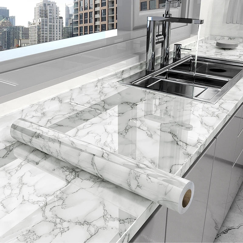 Marble Peel & Stick Wallpaper - Waterproof Oil-Proof Self-Adhesive PVC Film for Kitchen, Countertops & Cabinets