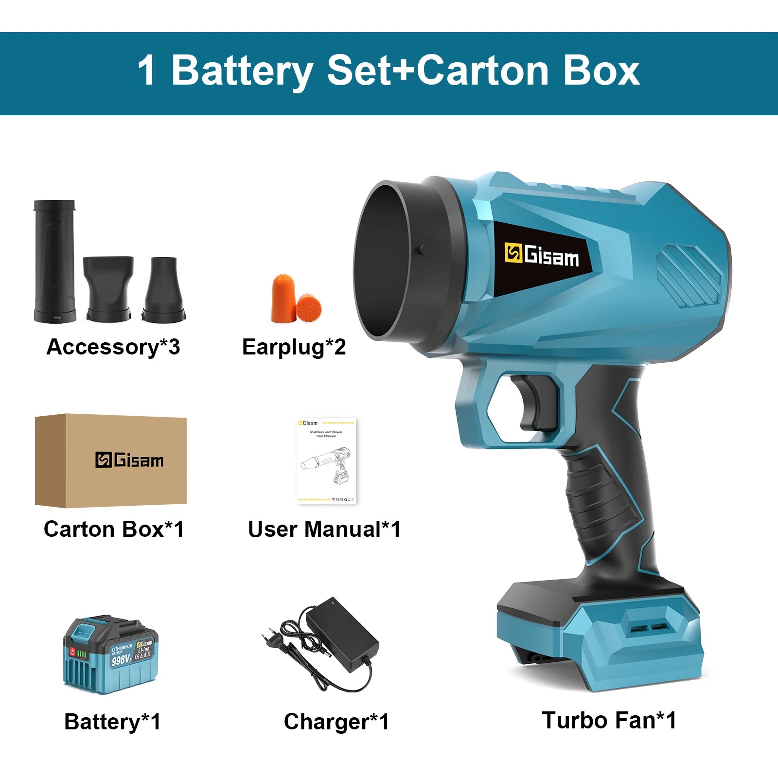 Gisam 200M/S Brushless  Leaf Blower 150000RPM Handheld Electric Turbo Blowers Jet Fan Dust Blowing for Makita 18V Battery Pins