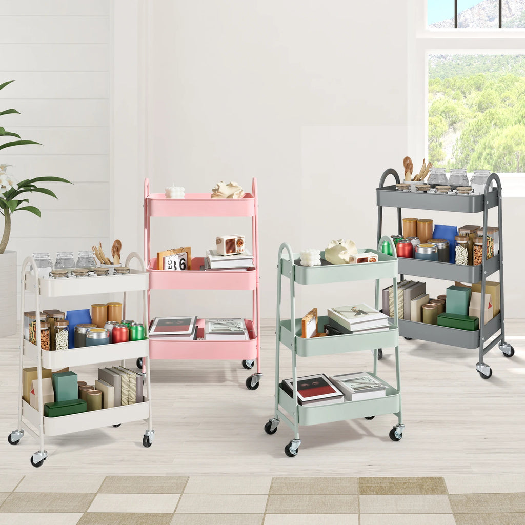 JHK 3-Tier Metal Rolling Storage Cart – Lockable Wheels, Mesh Shelves & Slim Design for Kitchen, Bathroom & Office