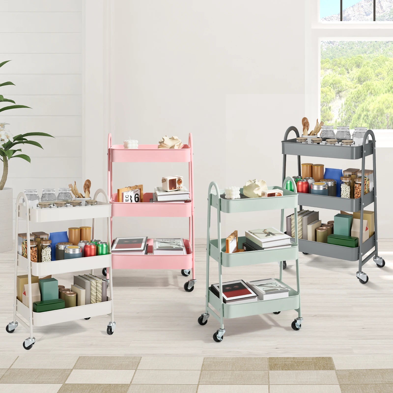 JHK 3-Tier Metal Rolling Storage Cart – Lockable Wheels, Mesh Shelves & Slim Design for Kitchen, Bathroom & Office