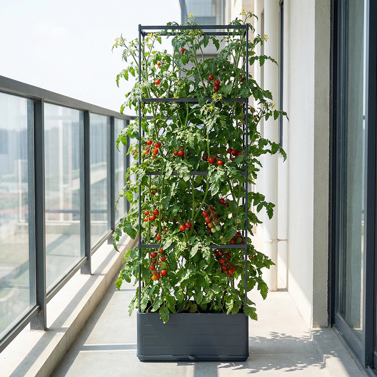 Raised Garden Bed Planter Box with Trellis – Self-Watering, Modular Plant Support for Climbing Vegetables & Patio