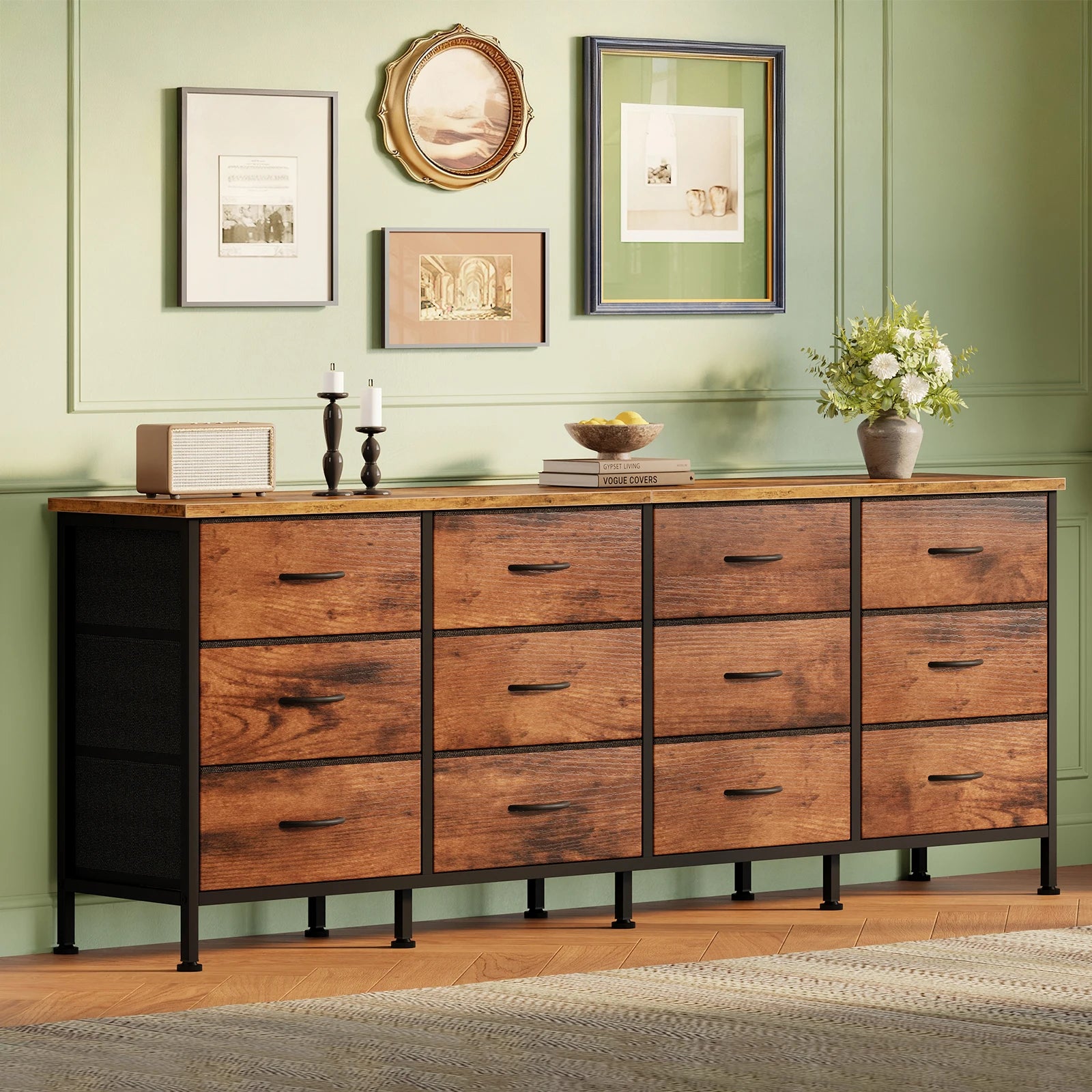 JHK 12-Drawer Fabric TV Stand — Fits Up to 80" TVs, 110 lb Top, Entertainment Center & Dresser