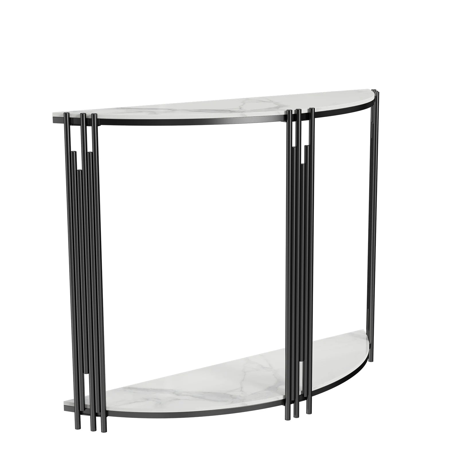 Half-Moon Console Table — 2-Tier Sintered Stone Top, Black Iron Base, Entryway & Hallway