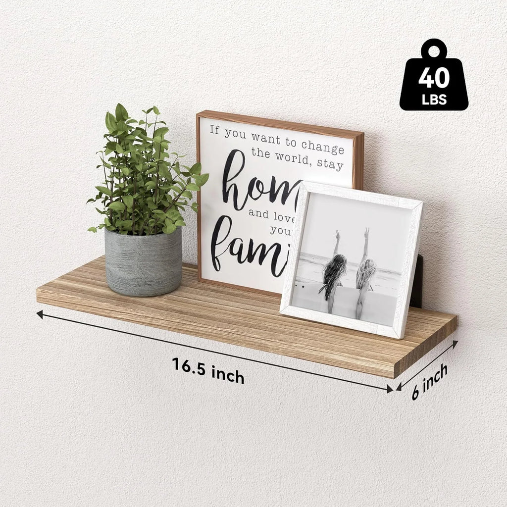 Wood Floating Shelves Set of 6 | Farmhouse Wall Shelves for Bedroom, Bathroom & Living Room