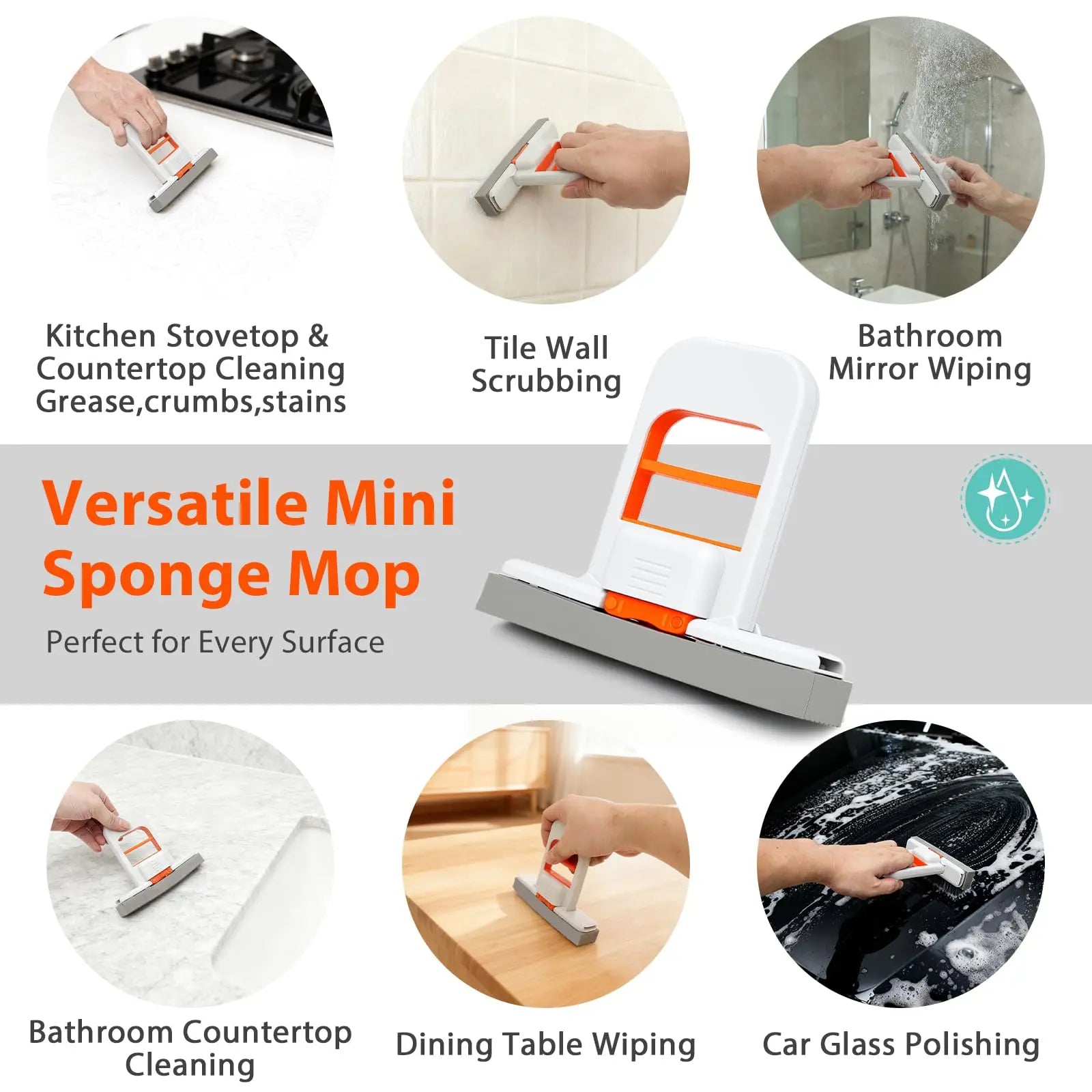 Mini Squeegee Sponge Cleaning Brushes | 4-Pack Handheld Multi-Surface Cleaner