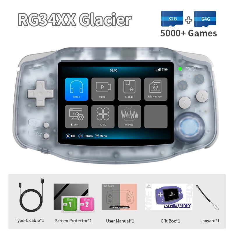 Anbernic RG34XX Retro Video Handheld Game Console 3.4" IPS Screen 32G Linux 64-bit System Support 5G WiFi Bluetooth HD TV Output
