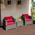 HOMASIS 3-Piece Rattan Patio Bistro Set – Cushioned Sofa Chairs & Tempered Glass Coffee Table for Garden & Poolside