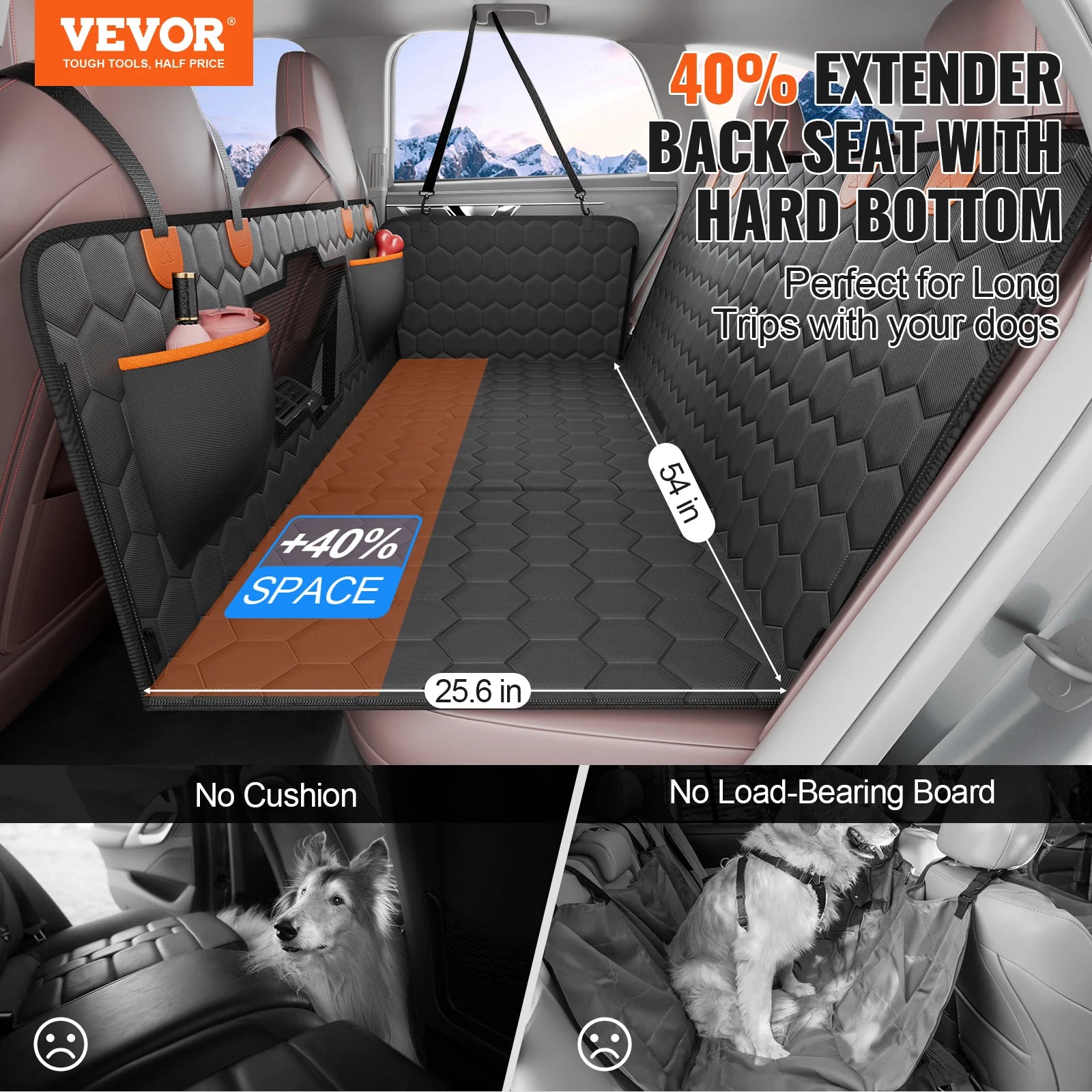 SucceBuy Back Seat Extender Dog Car Seat Cover for Back Seat Bed with Mesh Window and Storage Pocket Supports 350lbs Dog Hammock