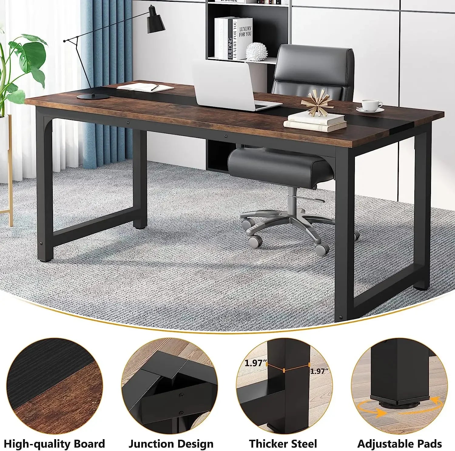 70" Large Executive Office Desk — Modern Computer & Writing Workstation for Home Office