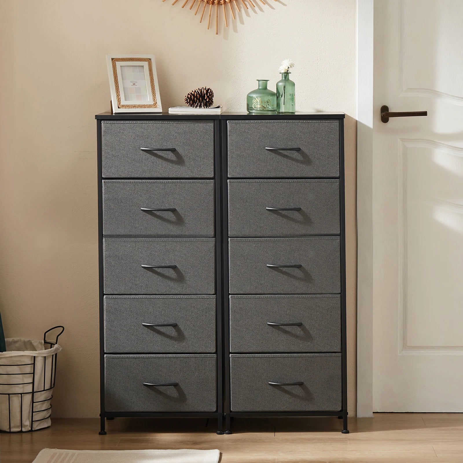 JHK 5-Drawer Fabric Dresser — 48" Tall Chest of Drawers for Bedroom, Closet & Living Room