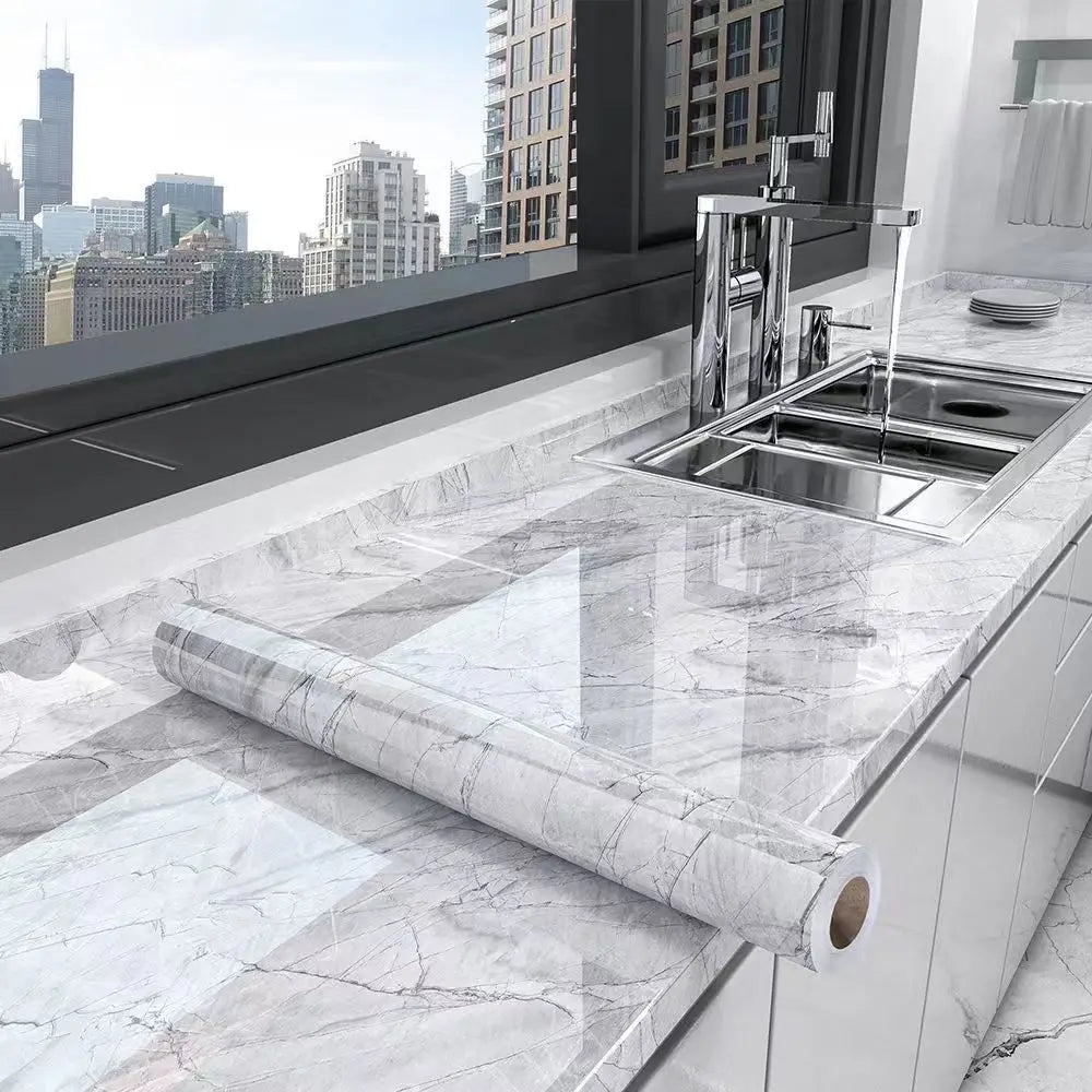 Marble Peel & Stick Wallpaper - Waterproof Oil-Proof Self-Adhesive PVC Film for Kitchen, Countertops & Cabinets