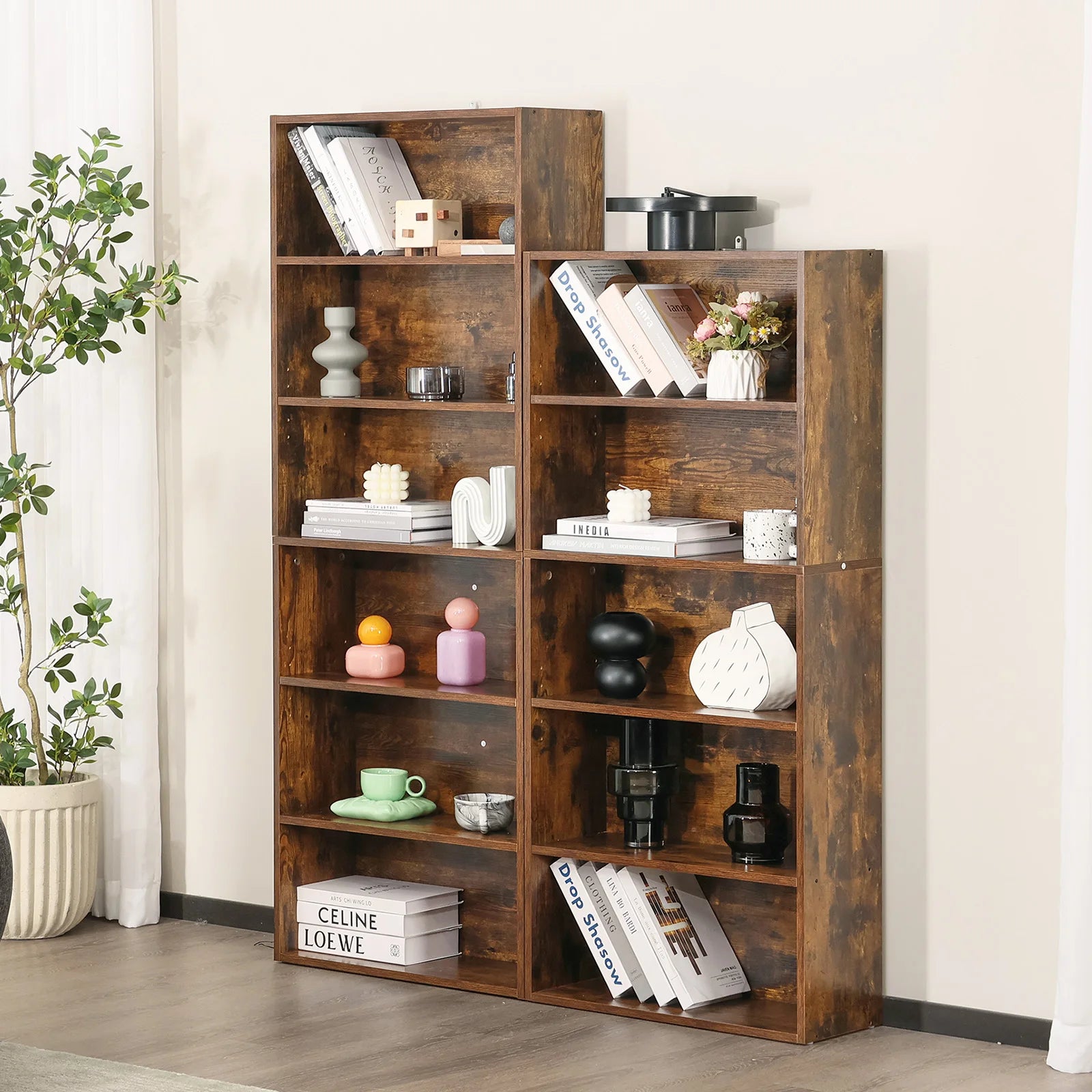 JHK 6-Tier Wooden Bookcase — 63" Tall Open Bookshelf for Living Room & Home Office