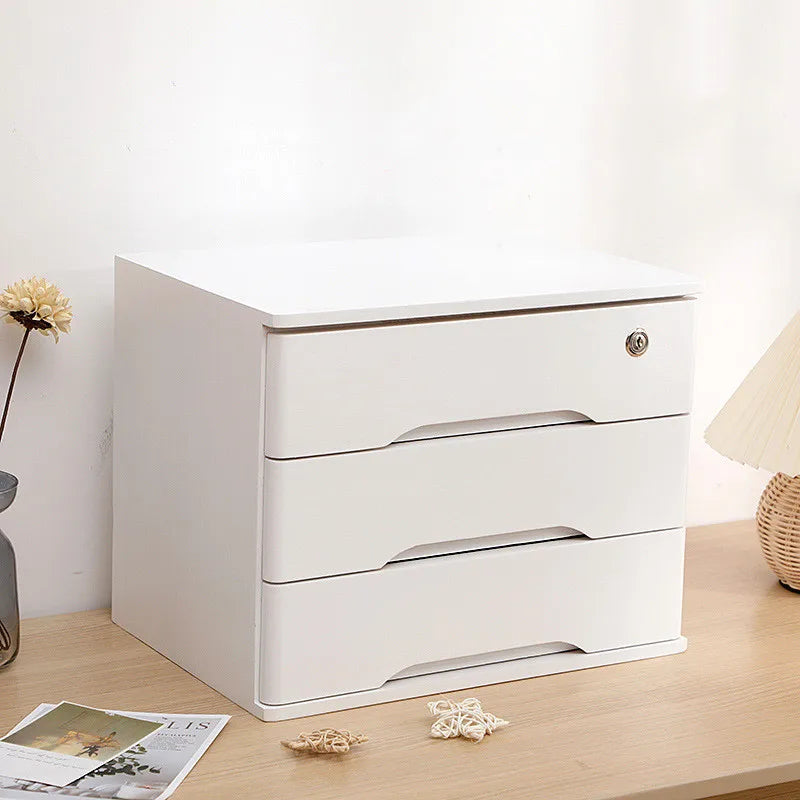 1/2/3 Tier Desktop Storage Box, Wooden Drawer Organizer with Lockable Drawers, No Assembly Required