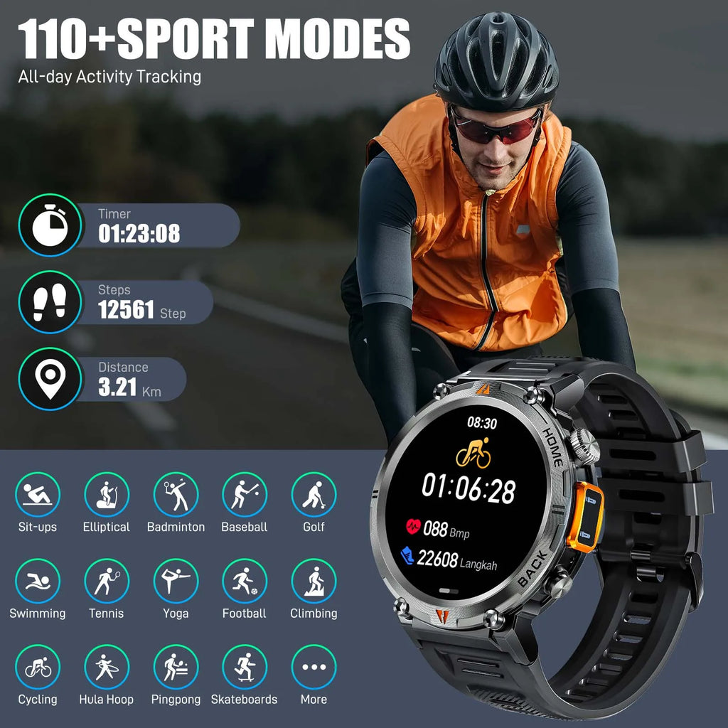 EIGIIS KE3 Smart Watch — Bluetooth Calls, LED Flashlight & Health Monitor