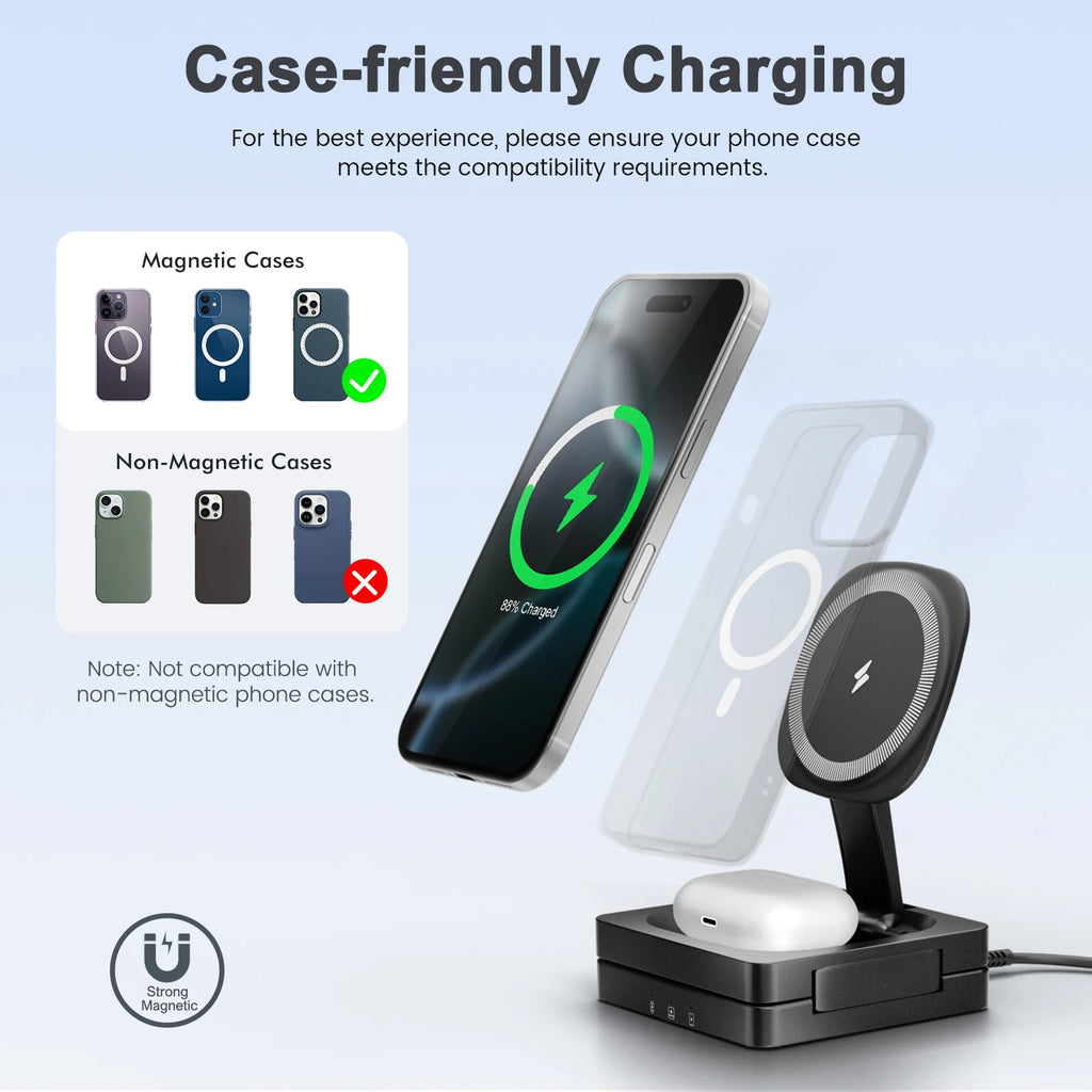 3-in-1 Magnetic Wireless Charging Station | MagSafe Fast Charger for iPhone, Apple Watch & AirPods