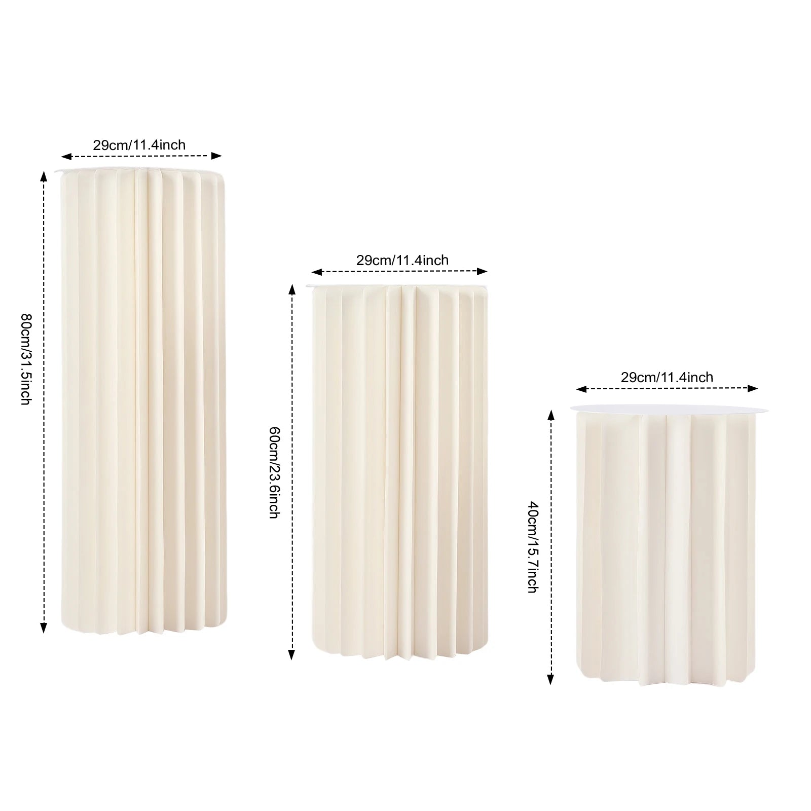 3PCS Wedding Party Flower Stand Cylinder Foldable Cardboard Centerpiece Dessert Table Columns Display Stand 40+60+80cm