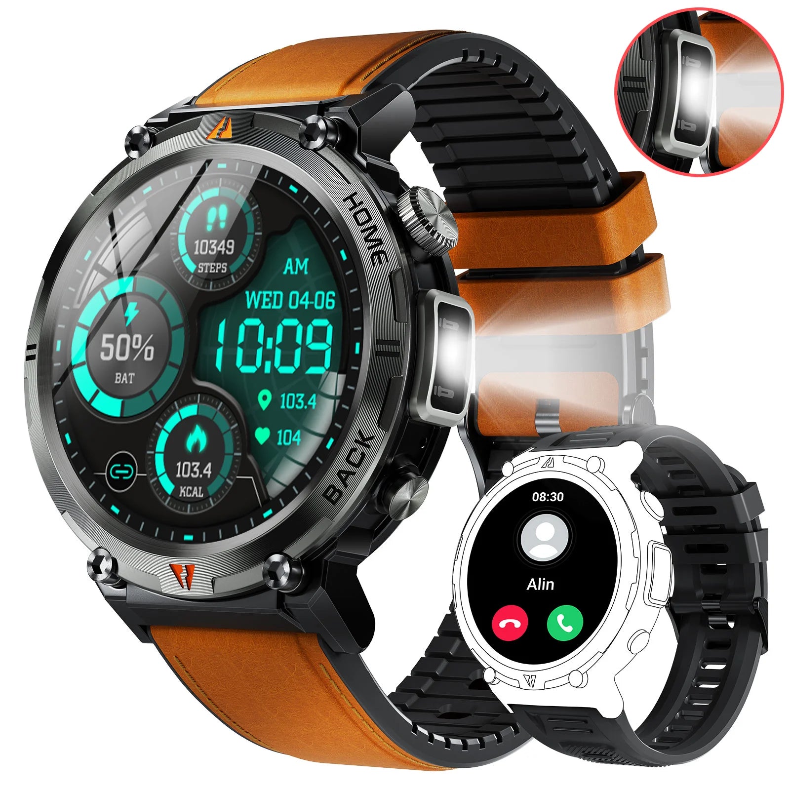 EIGIIS KE3 Smart Watch — Bluetooth Calls, LED Flashlight & Health Monitor