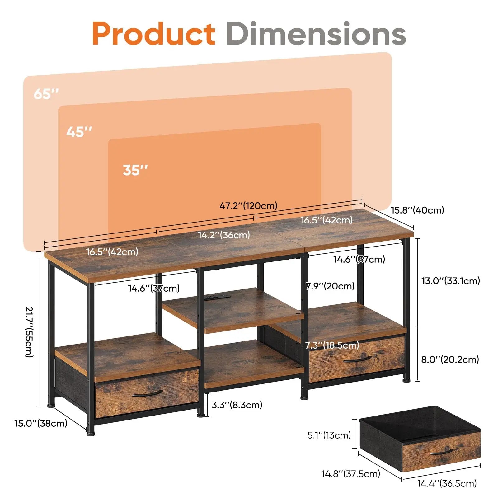 63" TV Stand for Up to 75" TVs — Entertainment Center with Power Outlets, USB, Adjustable Shelf & Storage