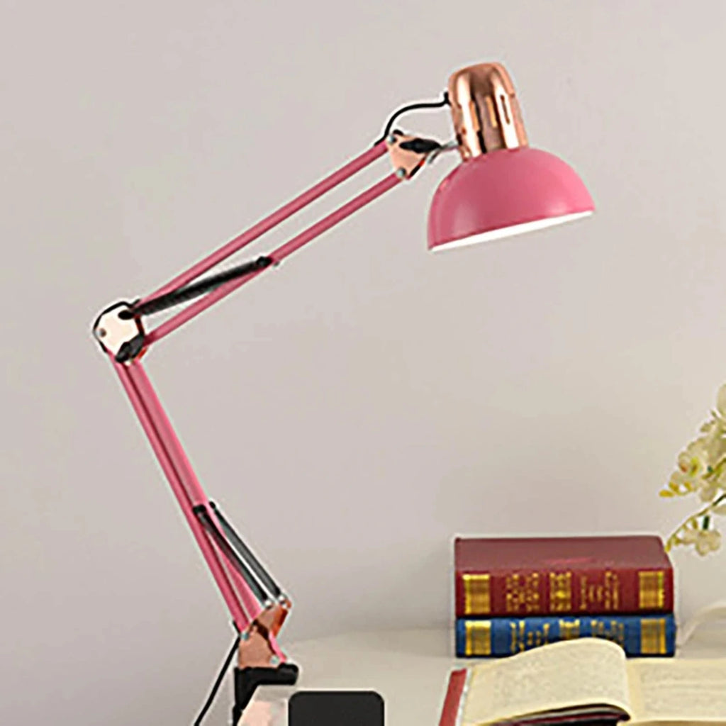 Vintage Clamp Desk Lamp – Foldable Telescopic Arm, 60–180cm Height, E27 for Studio, Reading & Nail Art