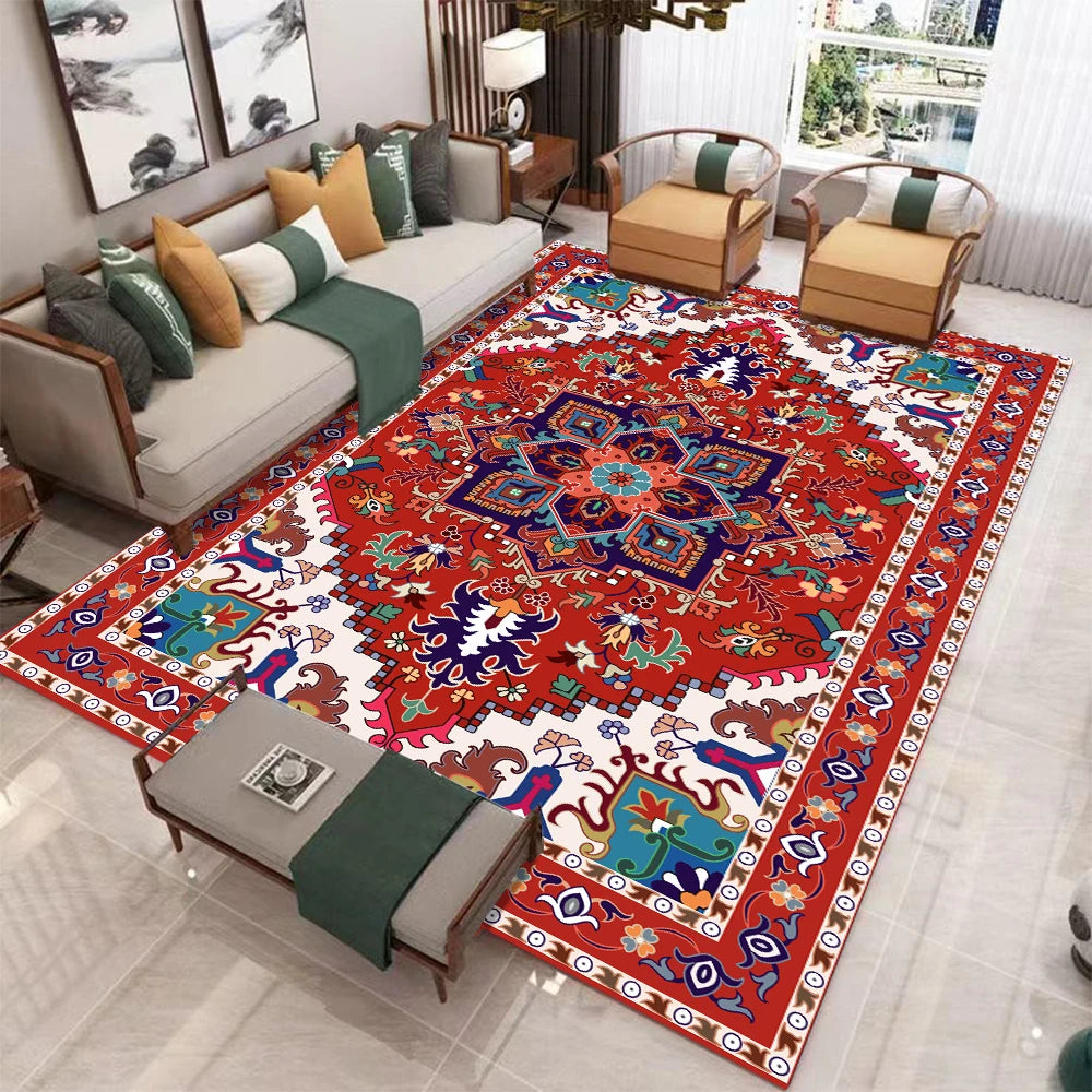 European Retro Geometric Area Rug | Soft Washable Non-Slip Mat for Living Room & Bedroom