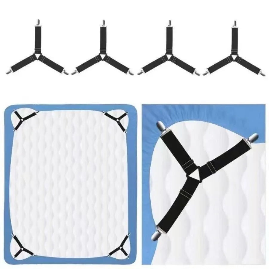 4 Piece Black Anti Slip Triangular Fixator with Adjustable Elasticity, Suitable for Fixing Bed Sheets, Tablecloths, Etc