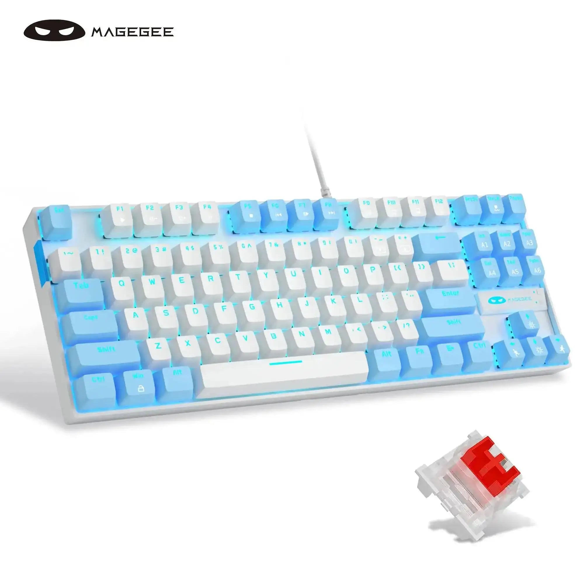 MageGee 75% Mechanical Gaming Keyboard, Blue Switch, LED Blue Backlit, 87 Keys Compact TKL Wired Keyboards for Windows Laptop PC
