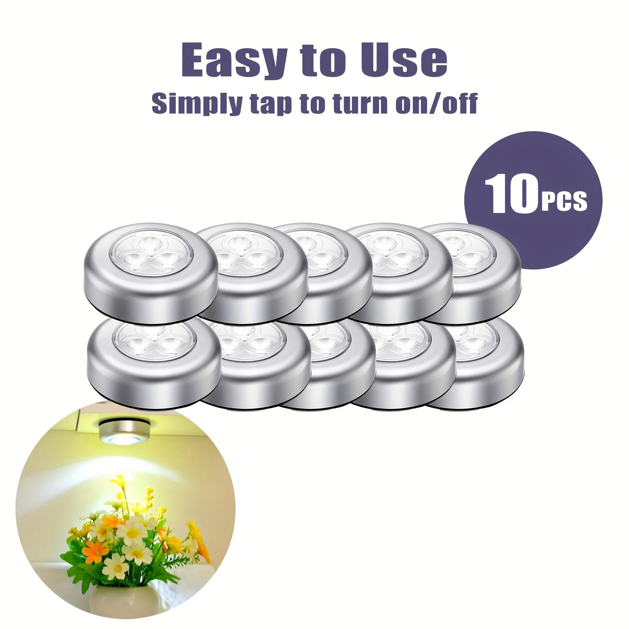 Mini LED Push Night Light — Self-Adhesive, Battery-Powered, No Wiring | 1, 4 or 10-Pack