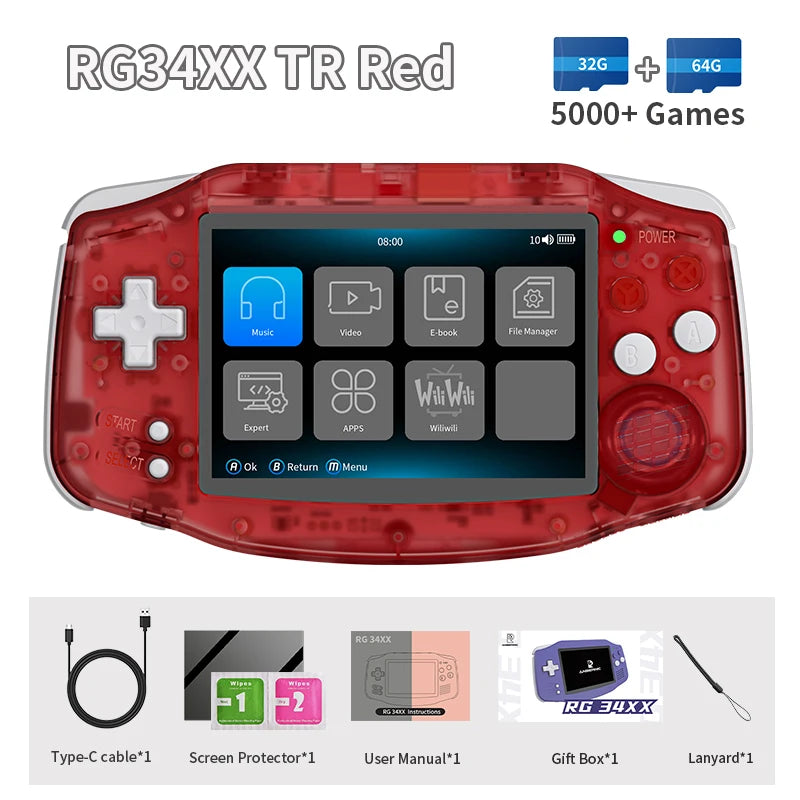 Anbernic RG34XX Retro Video Handheld Game Console 3.4" IPS Screen 32G Linux 64-bit System Support 5G WiFi Bluetooth HD TV Output