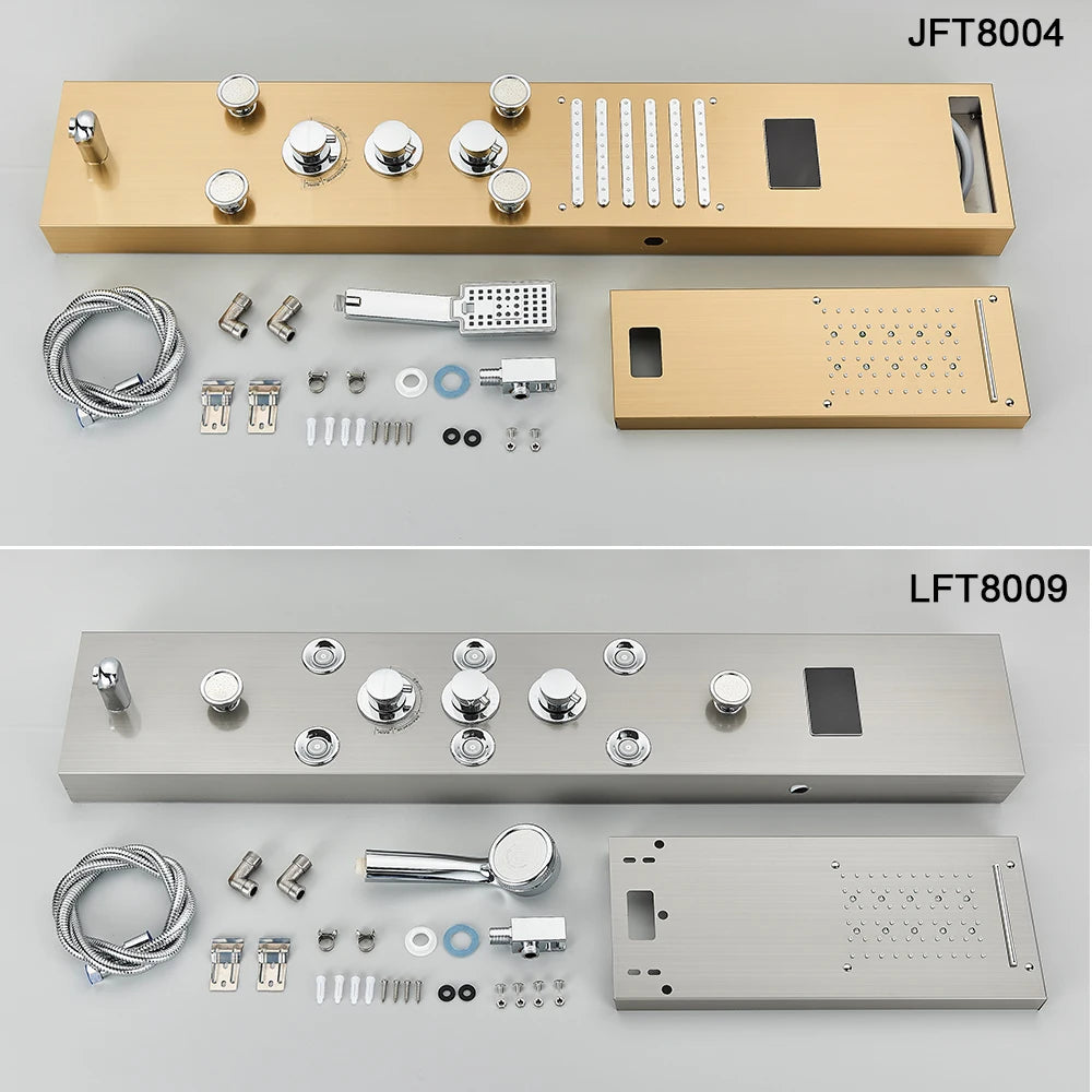 Luxury Black/Brushed Bathroom Shower Faucet LED Shower Panel Column Bathtub Mixer Tap With Hand Shower Temperature Screen