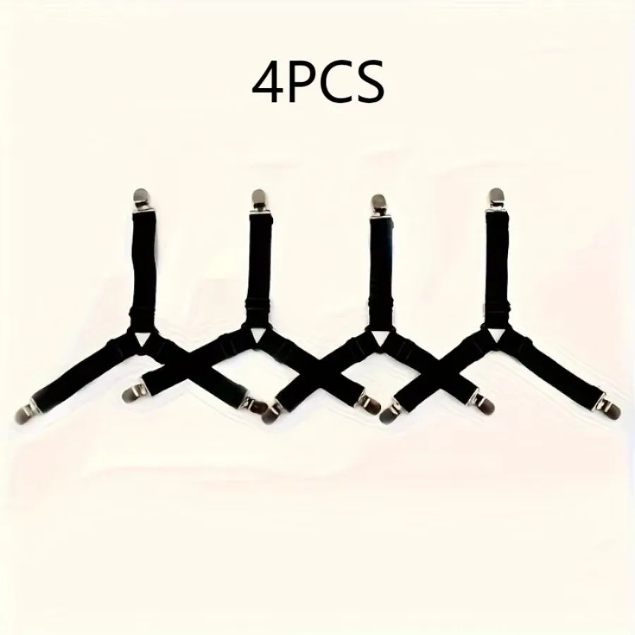 4 Piece Black Anti Slip Triangular Fixator with Adjustable Elasticity, Suitable for Fixing Bed Sheets, Tablecloths, Etc