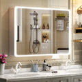 Large LED Medicine Cabinet with Mirror — 2-Door Wall Mount, 5-Compartment Storage, Defogging