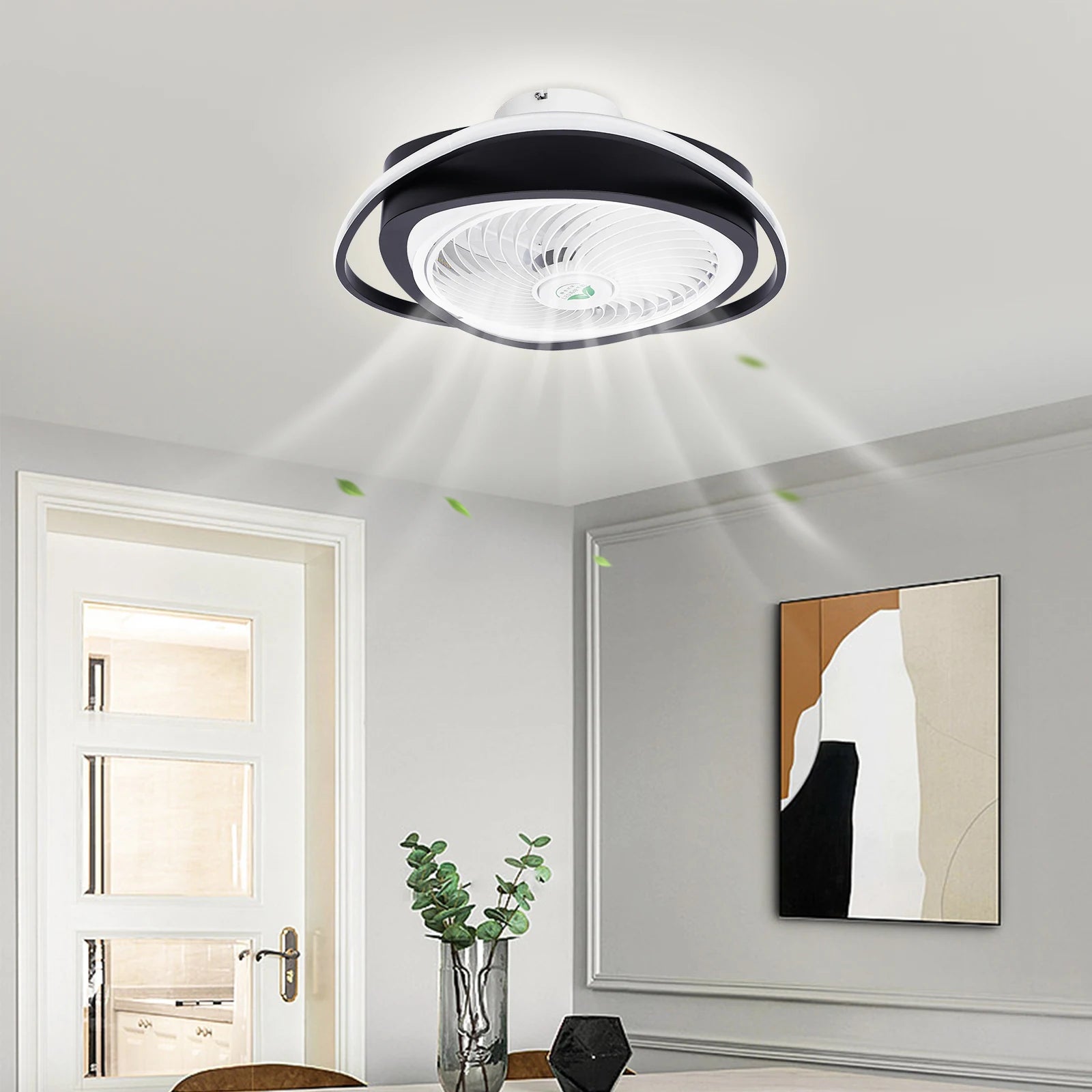 20" LED Ceiling Fan with Light — Remote Control, Dimmable, 3 Speeds, Invisible Blade, Low Profile