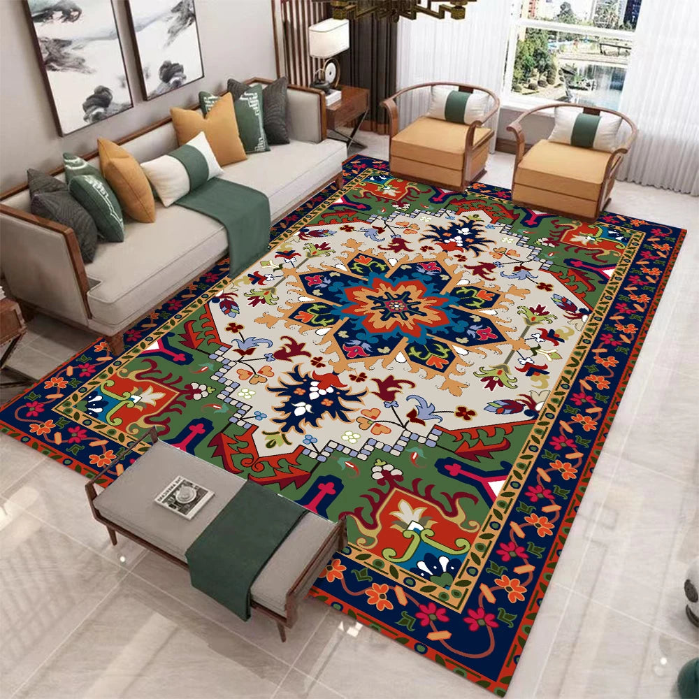 European Retro Geometric Area Rug | Soft Washable Non-Slip Mat for Living Room & Bedroom