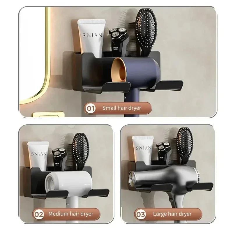 Wall-Mount Hair Dryer Holder - No-Drill Suction Cup Organiser for Hair Dryers & Straighteners
