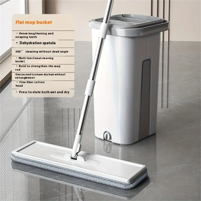 AEHOME Hands-Free Flat Mop & Bucket Set – 360° Swivel, 4 Reusable Microfiber Pads, Long Handle