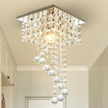 Mini K9 Crystal Chandelier — 7.9" Square Flush Mount Ceiling Light, E26, Stainless Steel, UL Listed