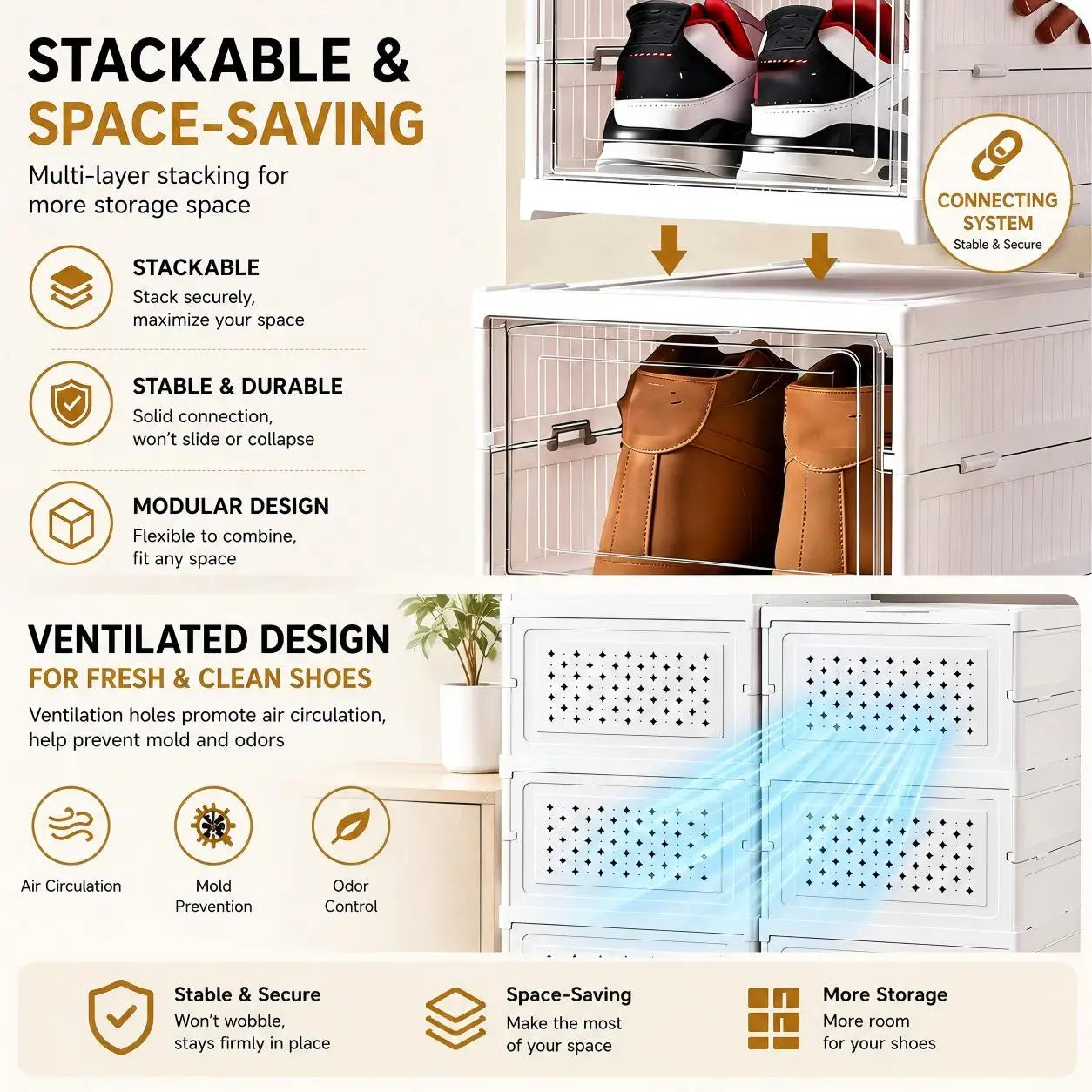 6-Layer Foldable Transparent Shoe Storage Box – Stackable, Dustproof & Ventilated Organiser