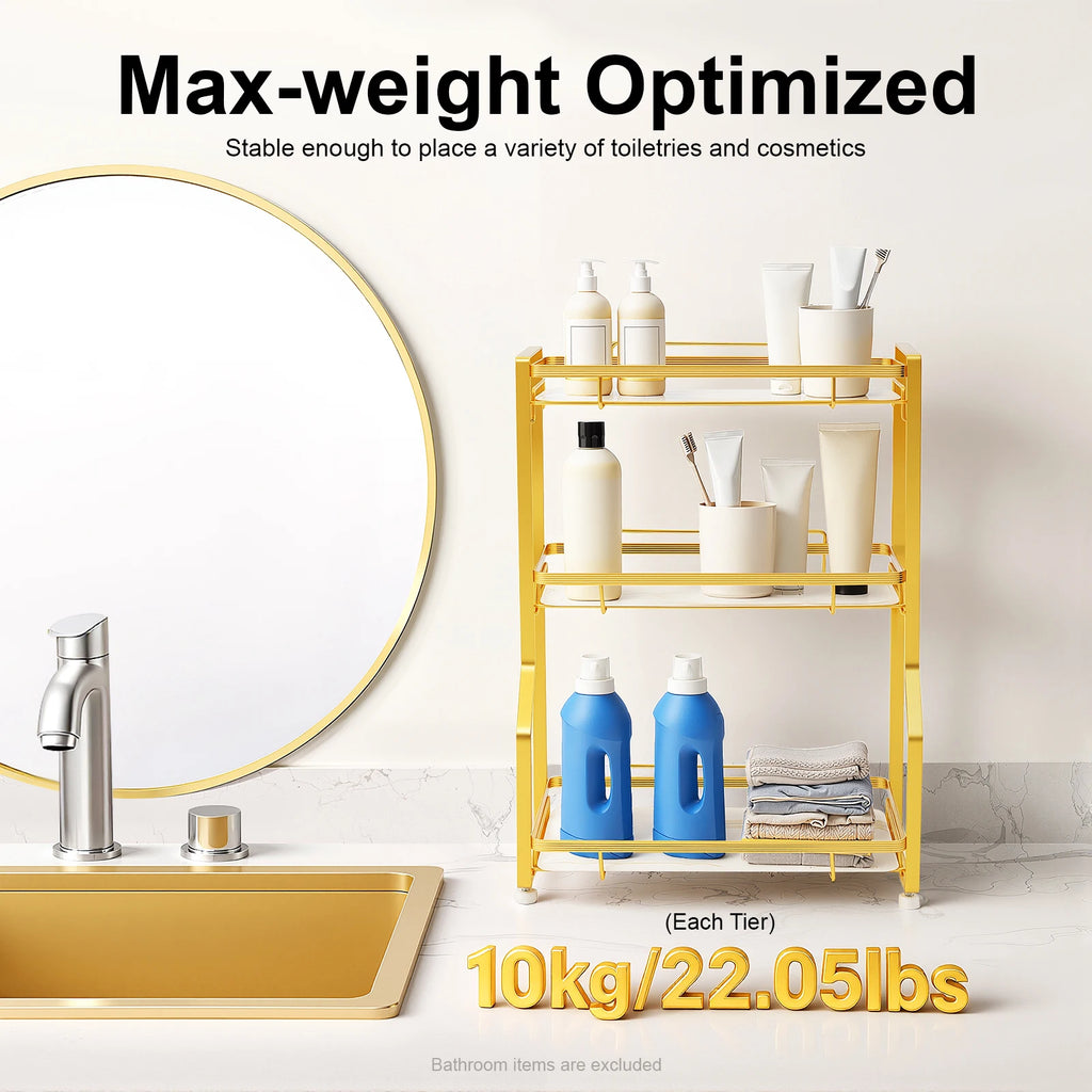 3-Tier Bathroom Countertop Organizer 22.05LBS/ Tier Gold Storage Shelf for Toiletries Cosmetics