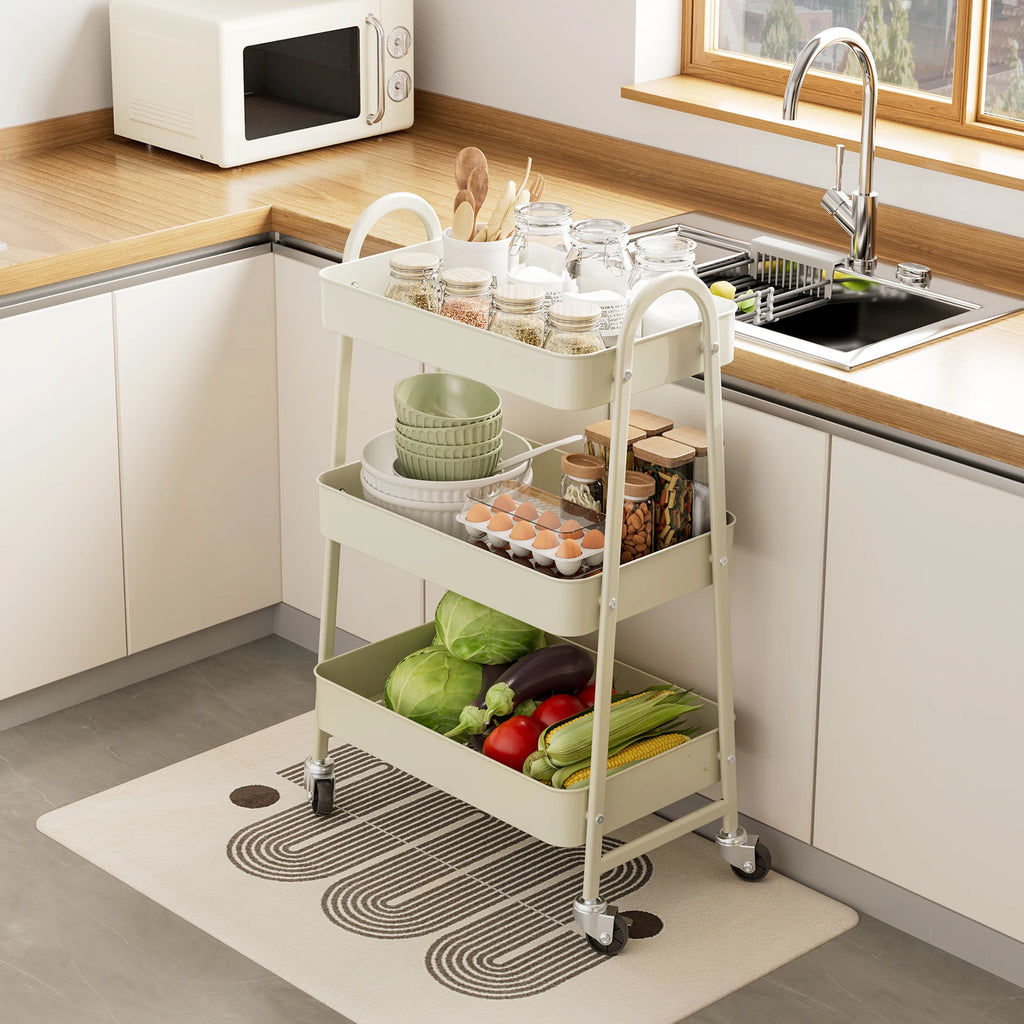 JHK 3-Tier Metal Rolling Storage Cart – Lockable Wheels, Mesh Shelves & Slim Design for Kitchen, Bathroom & Office