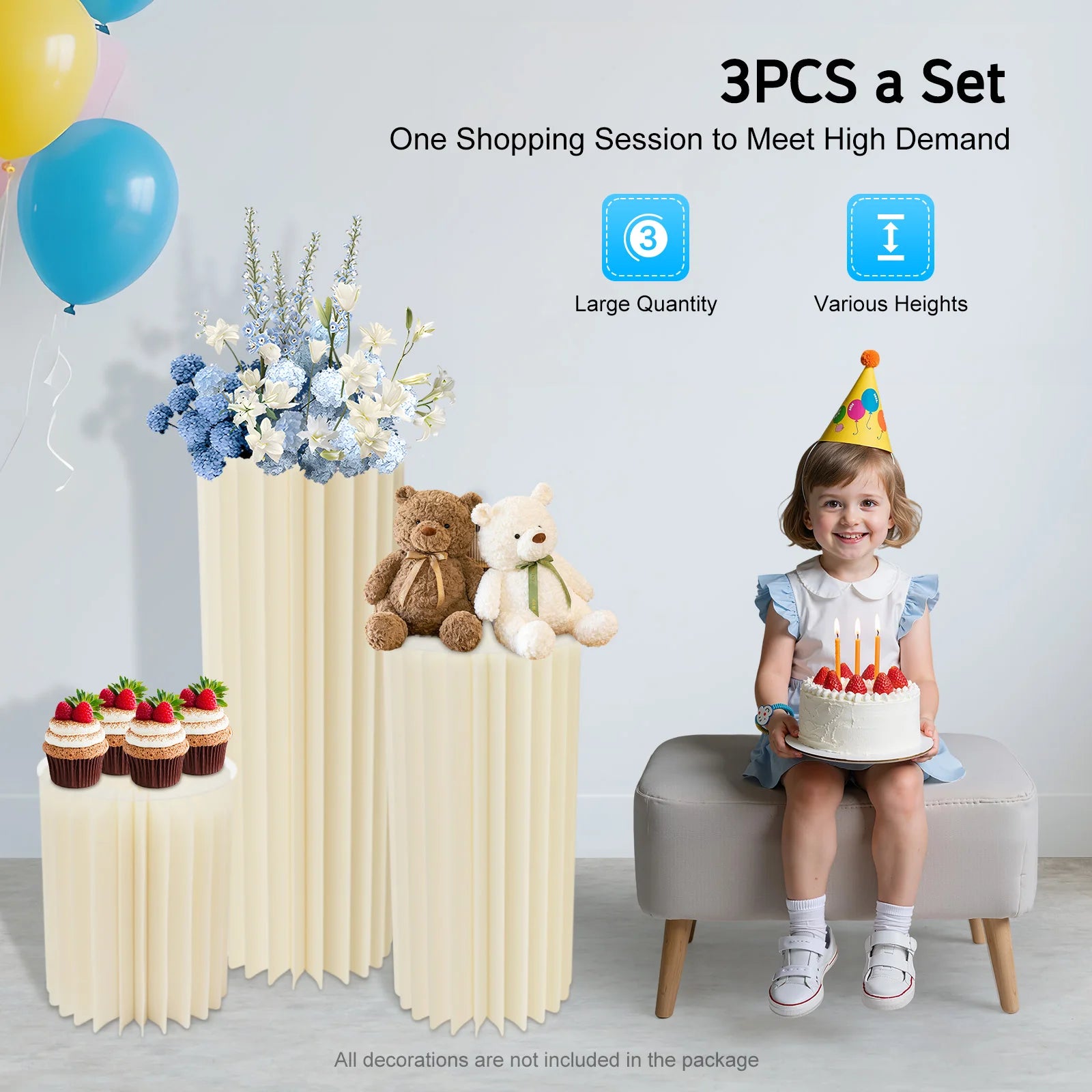 3PCS Foldable Cardboard Centerpiece Display Foldable Paper Columns Cylinder Cardboard Flowers Stand for Wedding Party Garden