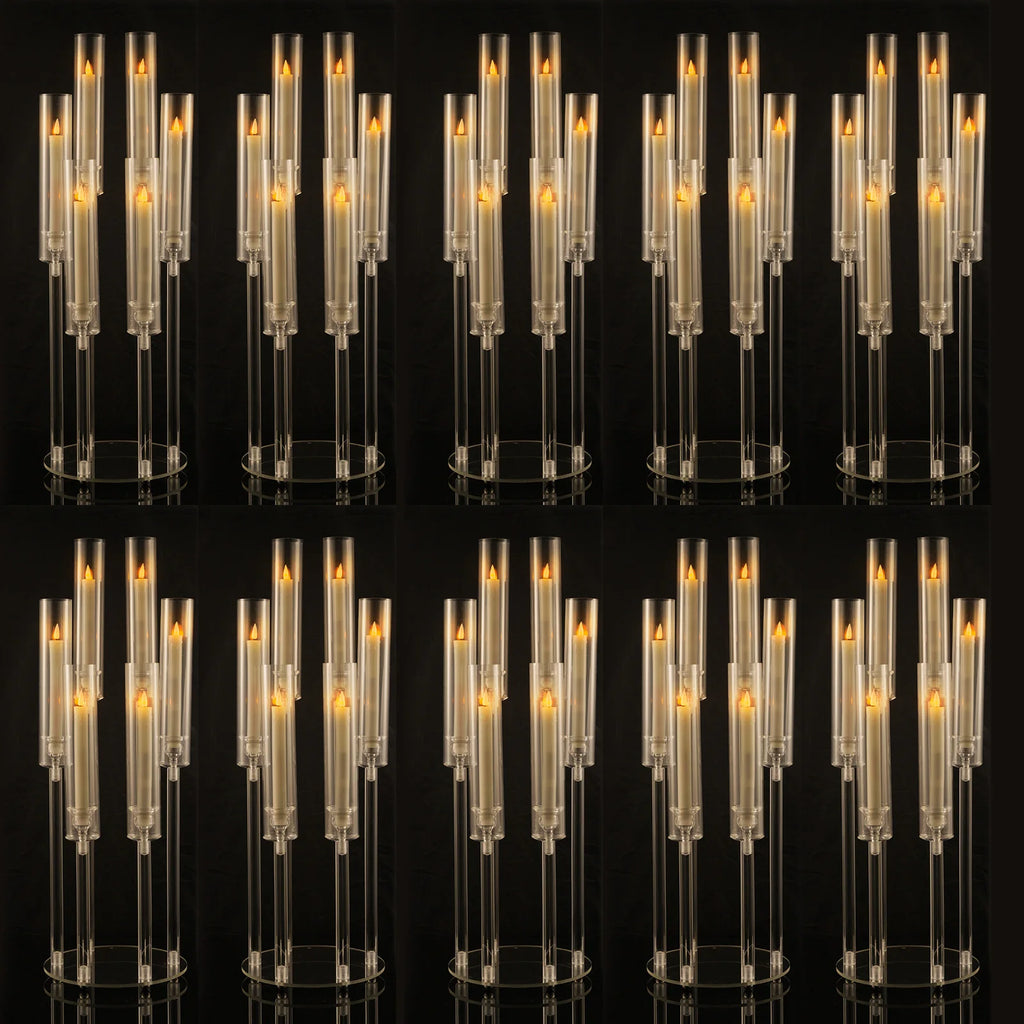 10Pcs Clear 6 Arm Candelabra Taper Candle Holder For Wedding Party Dining Table Banquet Event Decor