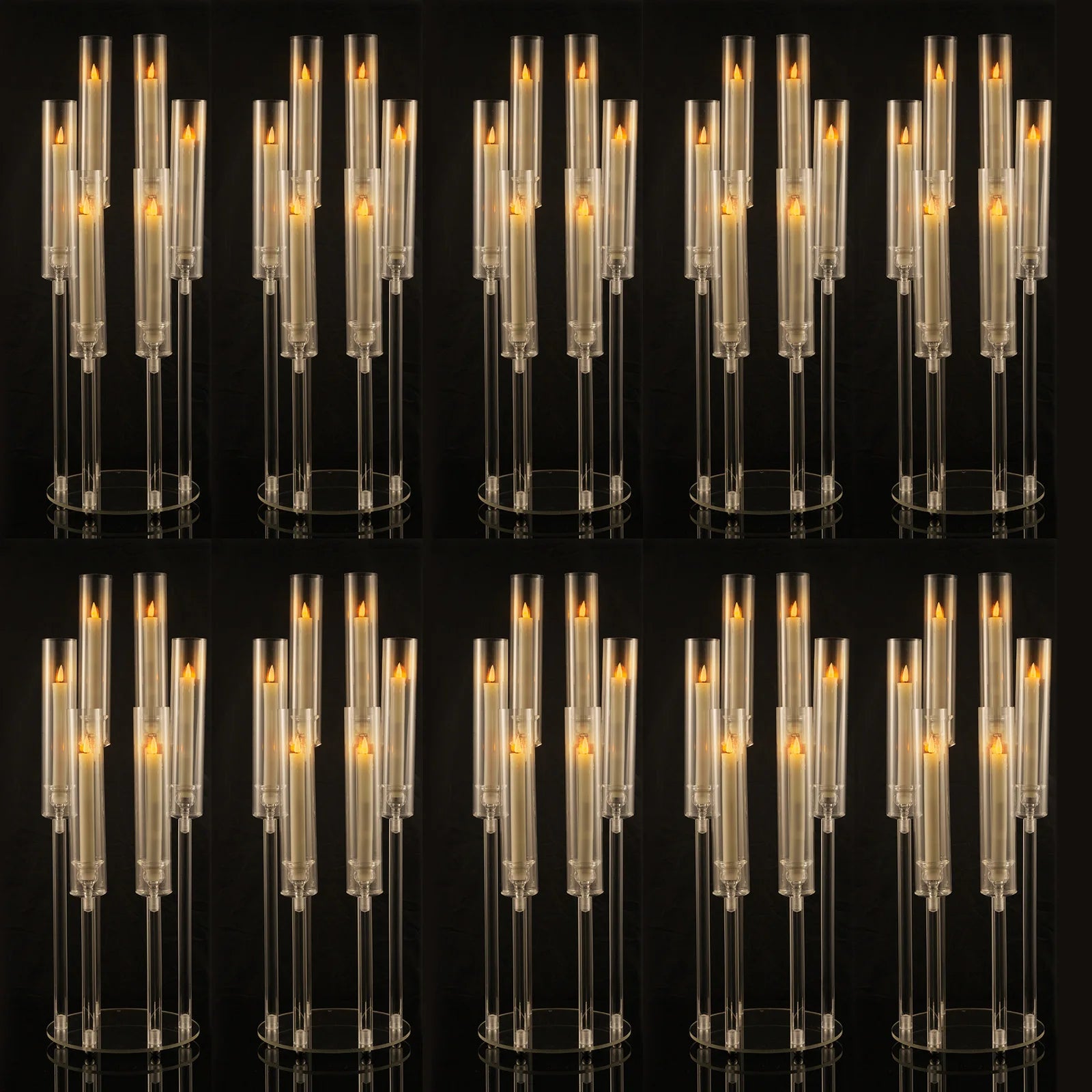 10Pcs Clear 6 Arm Candelabra Taper Candle Holder For Wedding Party Dining Table Banquet Event Decor