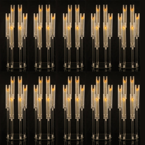 10Pcs Clear 6 Arm Candelabra Taper Candle Holder For Wedding Party Dining Table Banquet Event Decor