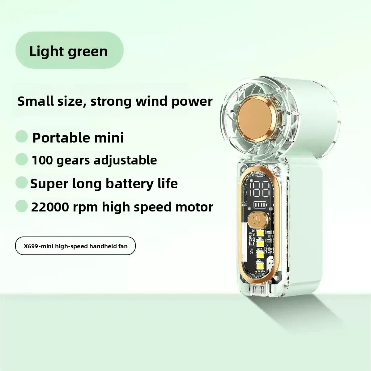 Mini Handheld Fan With Night Light, Dual Function Fan + Ambient Light, 100-Level Adjustment, 40,000 RPM, LED Display, X699 Mini Handheld Fan, Pocket Mini Fan, USB Rechargeable, Continuous Operation, Turbo Fan, Suitable For Ou