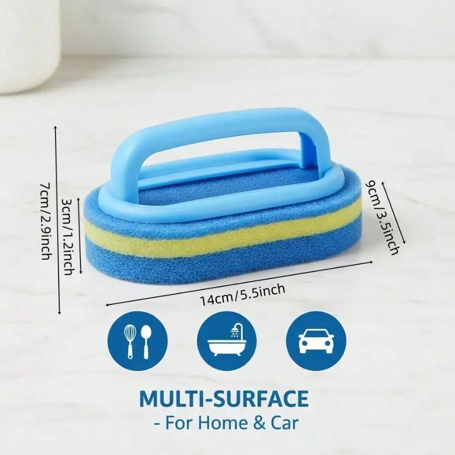 Handled Double-Layer Sponge Cleaning Brush | Tile, Kitchen & Bathroom Scrubber