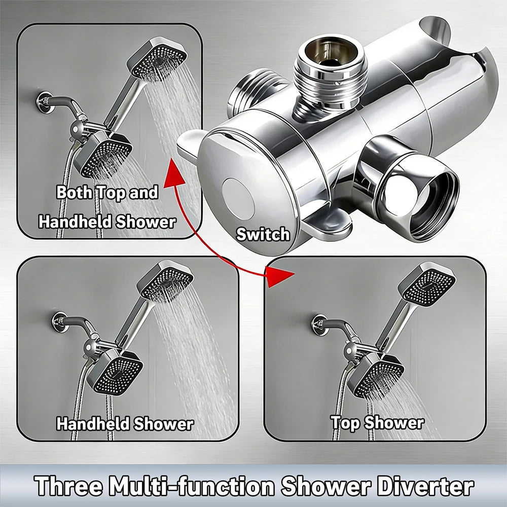 2-in-1 High-Flow Shower Head Set - Wall-Mounted Rainfall & Handheld with T-Valve & Long Hose