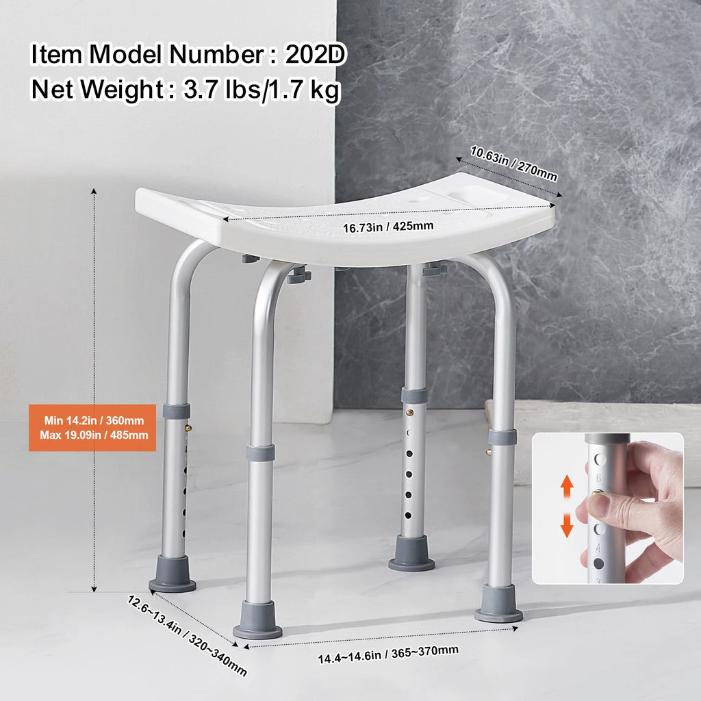 Adjustable Shower Chair with Built-In Handles — 350 lb Capacity, Non-Slip, Tool-Free Assembly